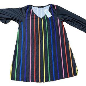 NWT Womens Small Dress Rainbow Long Sleeve Blouse Relaxed City 90's City Comfort